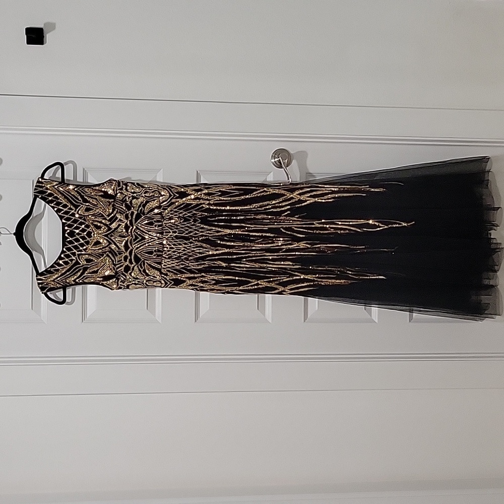 PROM or Wedding Black and Gold Gown |  Medium